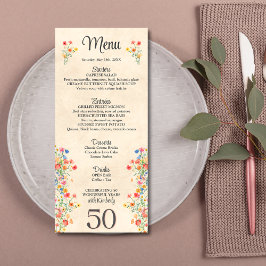 Menu Floral élégant fleur 50e anniversaire 50 ans