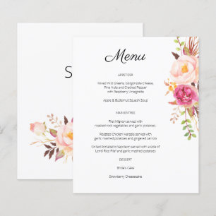 Menu Floral Fleuri Rose Budget - Blanc
