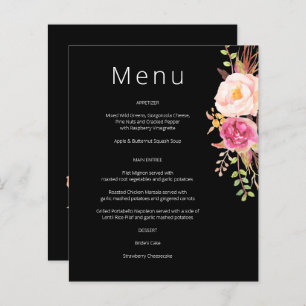Menu Floral Fleuri Rose Budget - Noir