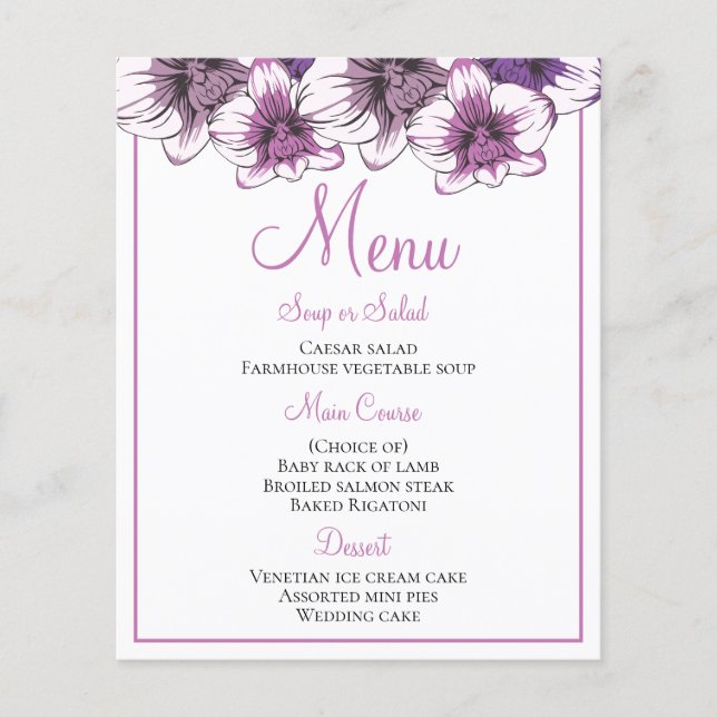 Menu Floral Fleurs d'orchidées violettes Soirée de (Devant)