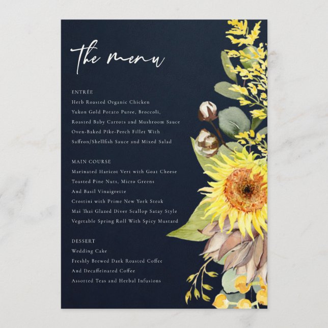 MENU FLORAL FLORAL DE LA MARINE SUNLOWER EUCALYPTU (Devant)