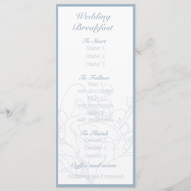 Menu Floral mariage (Bleu Diamant) (Devant)