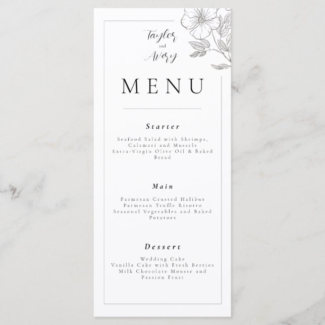 Menu Floral Mariage/Événement (Devant)