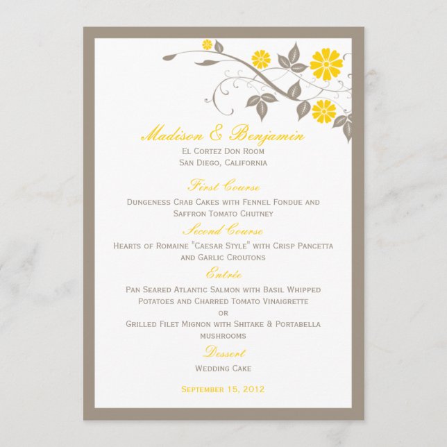 Menu Floral Mariage moderne - Mustard (Devant)