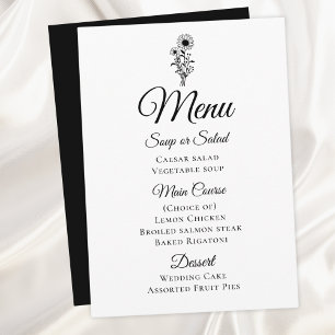 Menu Floral noir blanc minimaliste Mariage de tournesol