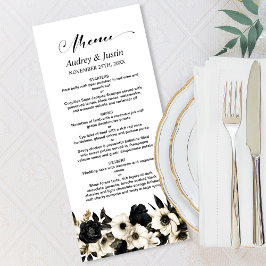 Menu Floral noir et blanc Mariage