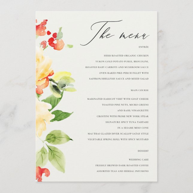 MENU FLORAL ORANGE JAUNE ROSE ROSE ROSE ROSE (Devant)