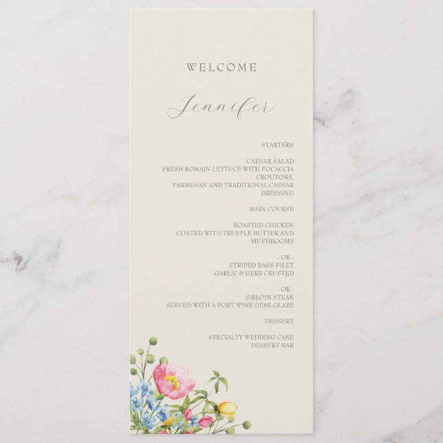 Menu Floral Personnalisé Mariage (Devant)