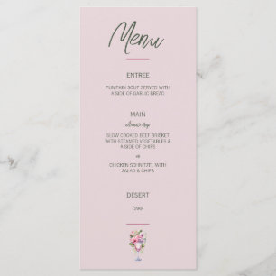 Menu floral rose et plat vert