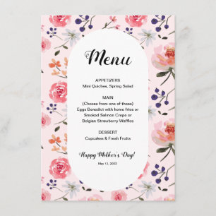Menu Floral Rose Pink Peonies Printemps Fête des Mères 