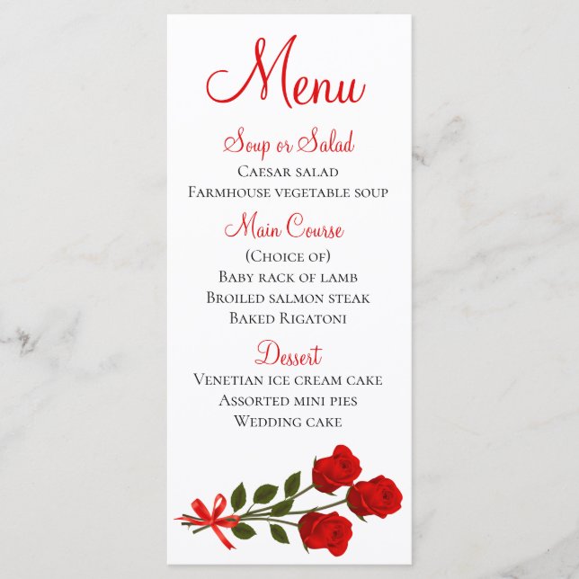 Menu Floral Rose rouge Mariage (Devant)