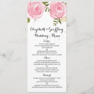 Menu floral rose vintage moderne de mariage