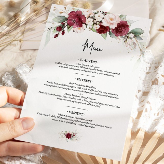 Menu Floral Rouge Bourgogne 4x9 (Créateur téléchargé)