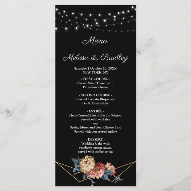 Menu Floral Rustique Magnolia String Lights (Devant)