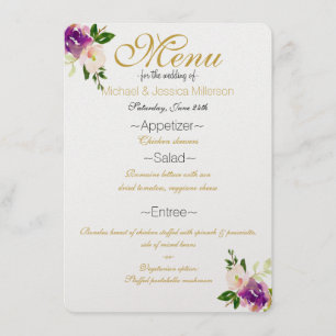 Menu Floral Vin Bourgogne et Aquarelle rose