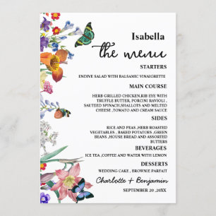 Menu Floral vintage Avec Mariage Nom D'Invité