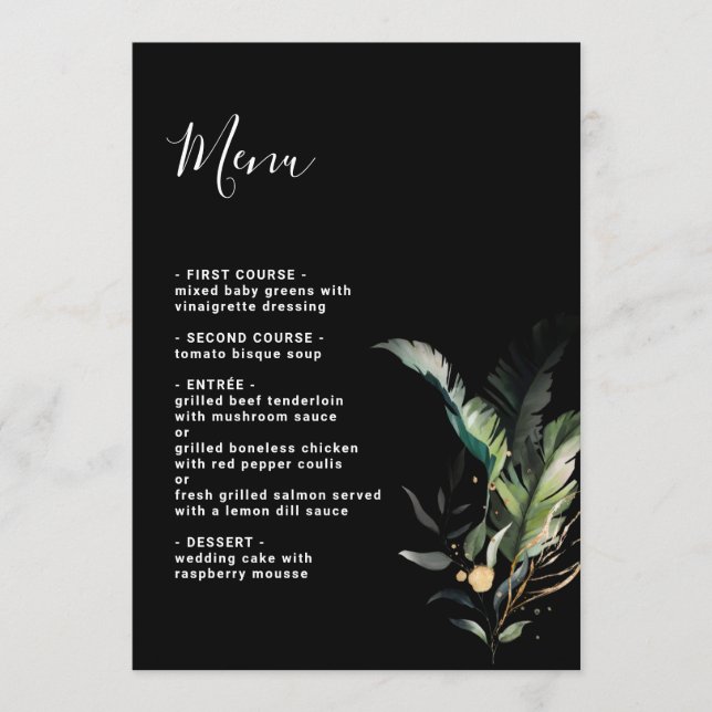 Menu Foliage tropical sauvage Mariage noir (Devant)