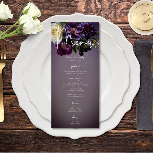 Menu Foncé Moody Purple Lavender Floral Mariage moderne