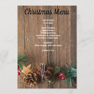 Menu fond en bois avec pommes de pin