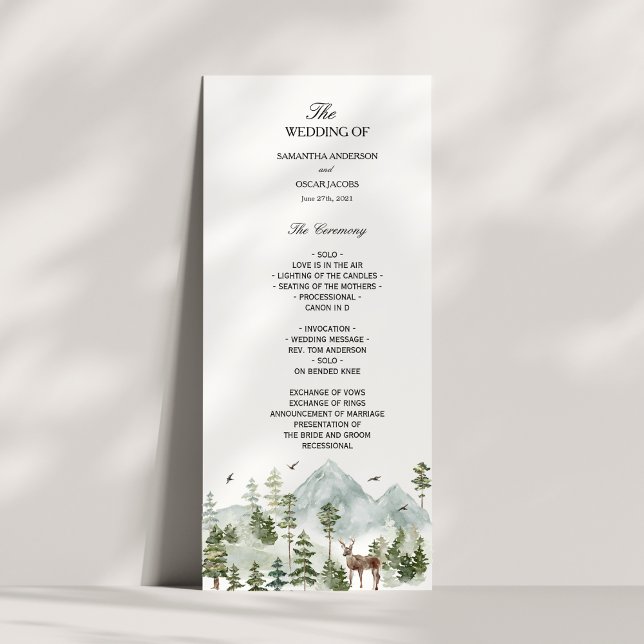 Menu Forêt d'aquarelle | Arbres Et Cerfs (Créateur téléchargé)