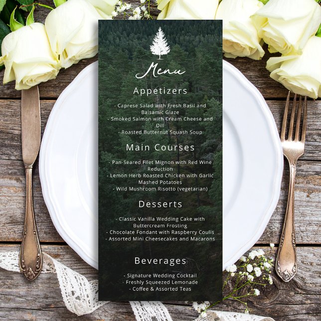 Menu Forêt Rustique Photo Fir Tree Silhouette Mariage (Créateur téléchargé)