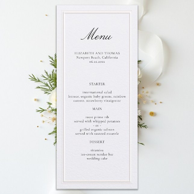 Menu Formal Modern Classic Elevated Frame Pearl Wedding (formal wedding menu modern classic pearl white double frame calligraphy)