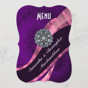 Menu formel élégant de mariage de damassé rose
