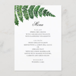Menu fougère aquarelle. Mariage de bois. Botanique