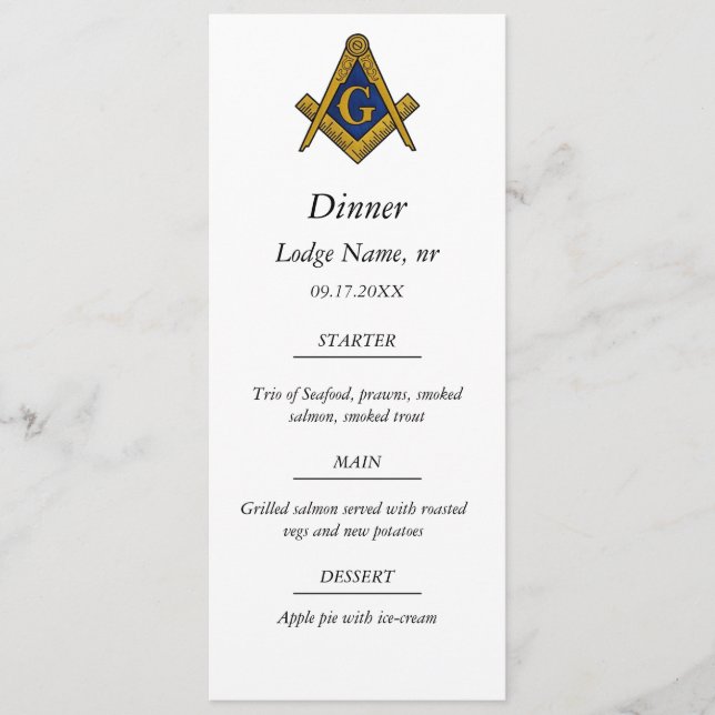 Menu Freemason Masonic Dîner de maçonnerie (Devant)