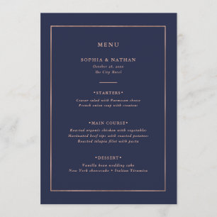 Menu Frontière or Rose Faux sur le Mariage bleu nuit