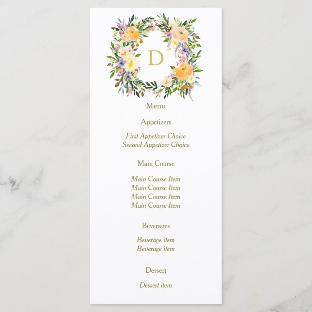 Menü für die Hochzeit von Autumn Floral Wreath Mon Menükarte (Vorderseite)
