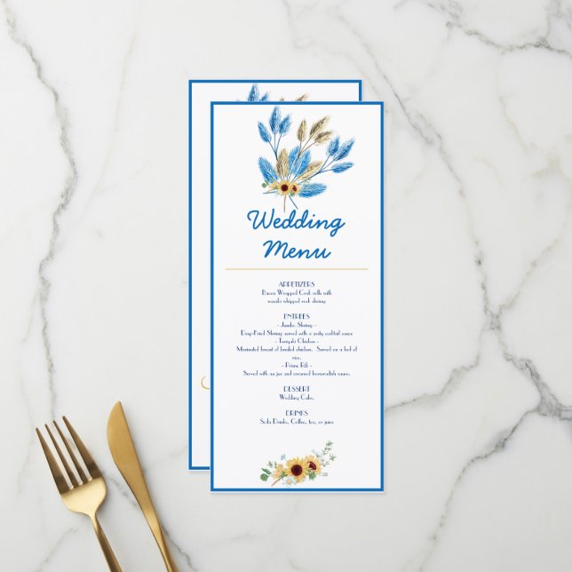 Menü für die Hochzeitsempfehlung Menükarte (Vorderseite/Rückseite Beispiel)