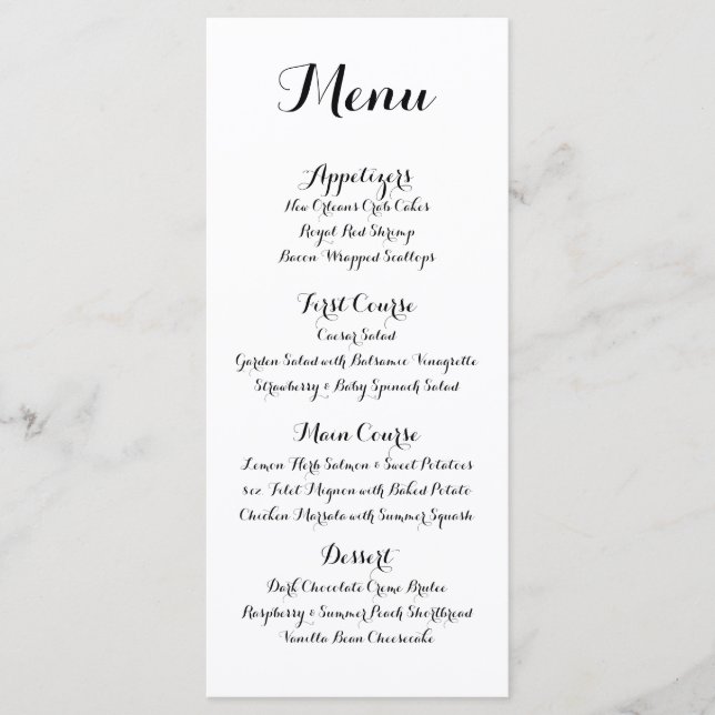 Menü für handgeschriebene kalligraphische Hochzeit Menükarte (Vorderseite)