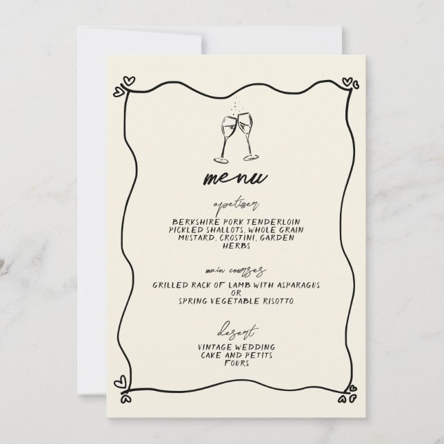 Menü für handgeschriebene whimsical Wedding Einladung (Vorderseite)