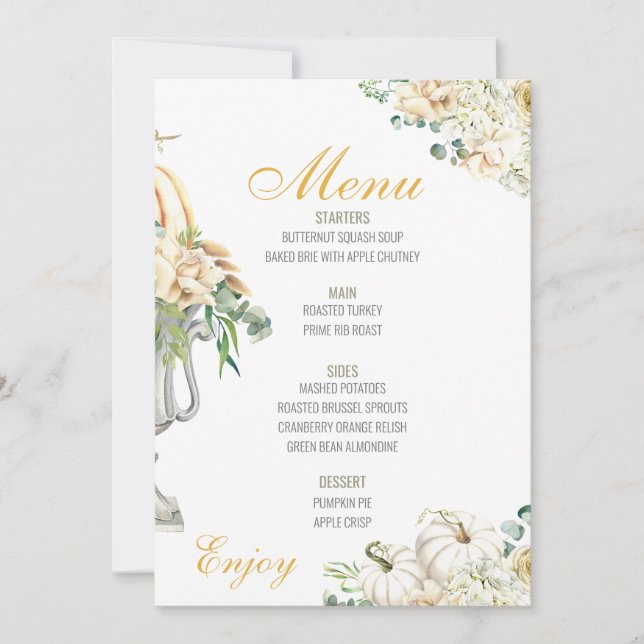 Menü für Hochzeiten am Erntedank mit floralen Menü Einladung (Vorderseite)
