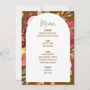 Menü für Hochzeiten am Erntedank mit floralen Menü Einladung