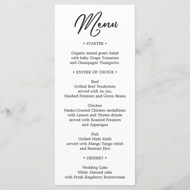 Menü für Hochzeiten - Brautparty - Französisch Menükarte (Vorderseite)
