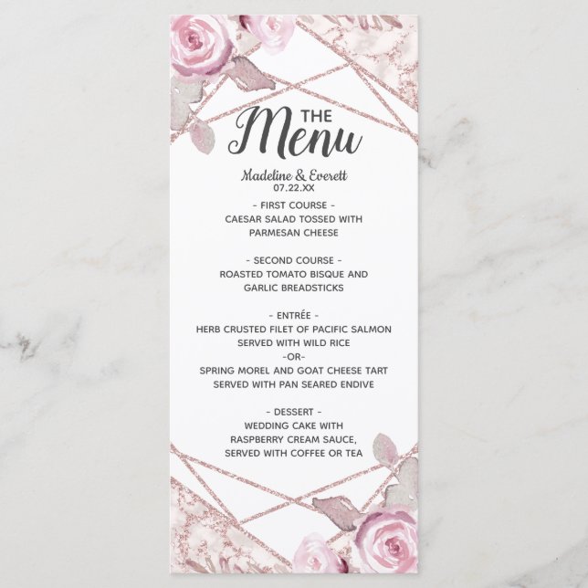 Menü für Hochzeiten in Blush-Marble Geometric Fram Menükarte (Vorderseite)