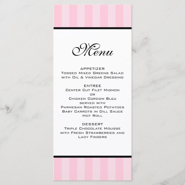Menü für Hochzeiten in rosa Streifen Menükarte (Vorderseite)