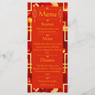 Menü für Hochzeiten in Rot und Gold Menükarte