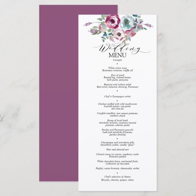 Menü für Hochzeiten von Mint & Mauve Floral Menükarte (Vorne/Hinten)