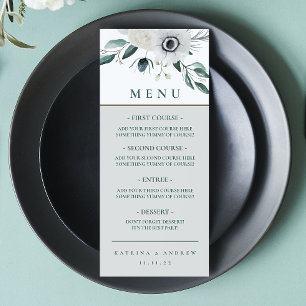 Menü für Hochzeitsmahlzeiten in Wasserfarben Menükarte