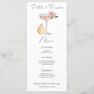 Menü für Petals und Prosecco-Brautparty Menükarte