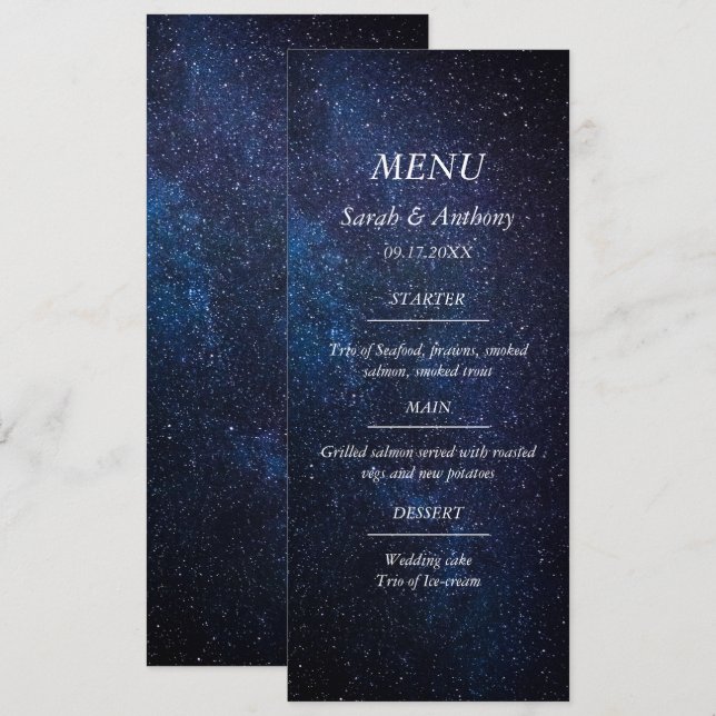 Menu Galaxy Celestiy Stars Night Sky Mariage Food (Devant / Derrière)