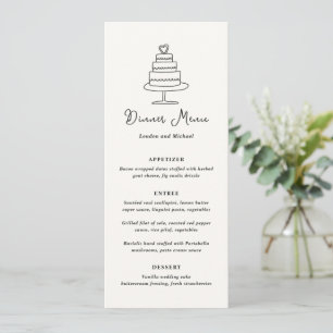 Menu Gâteau Dessiné à la Main Doodle Mariage Moderne