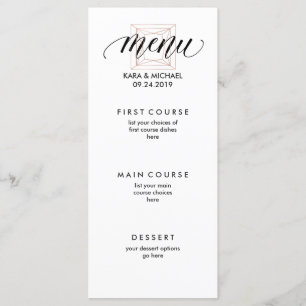 Menu géométrique moderne minimaliste de noces de
