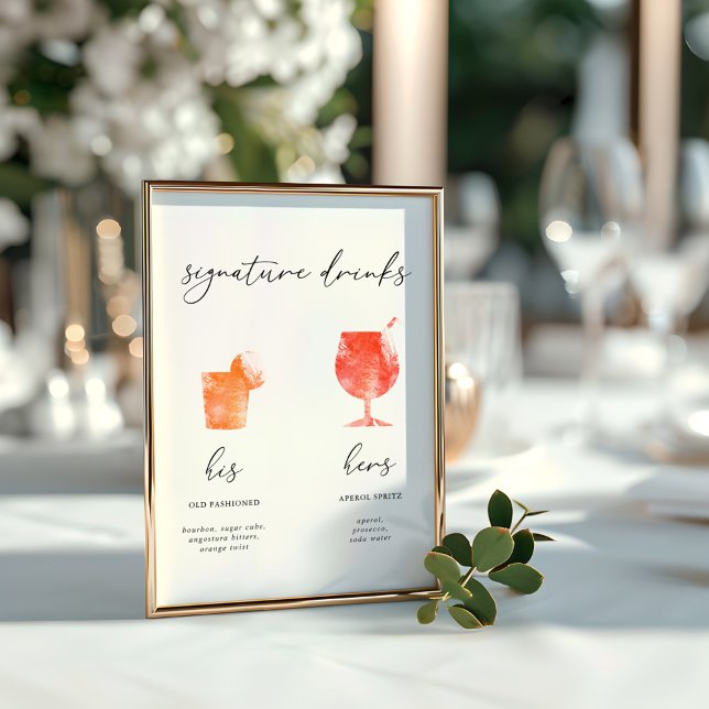 Menü "Getränke mit Minimalistischer Wasserfarbe" (Minimalist Watercolor Signature Drinks Menu)