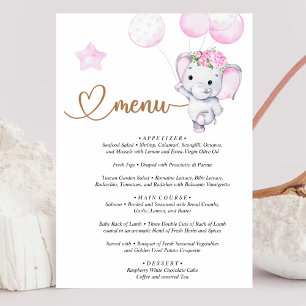 Menu Girl's Elephant & Blume Baby Shower Begleitkarte