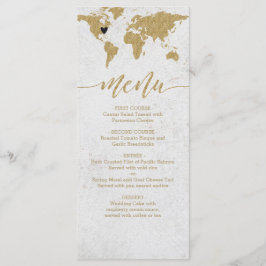Menü "Gold Foil World Map Hochzeit in Urlaubsort" Menükarte