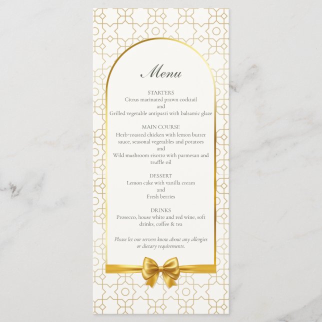 Menu Gold Geometric Arch Art Deco Inspired Wedding (Devant)